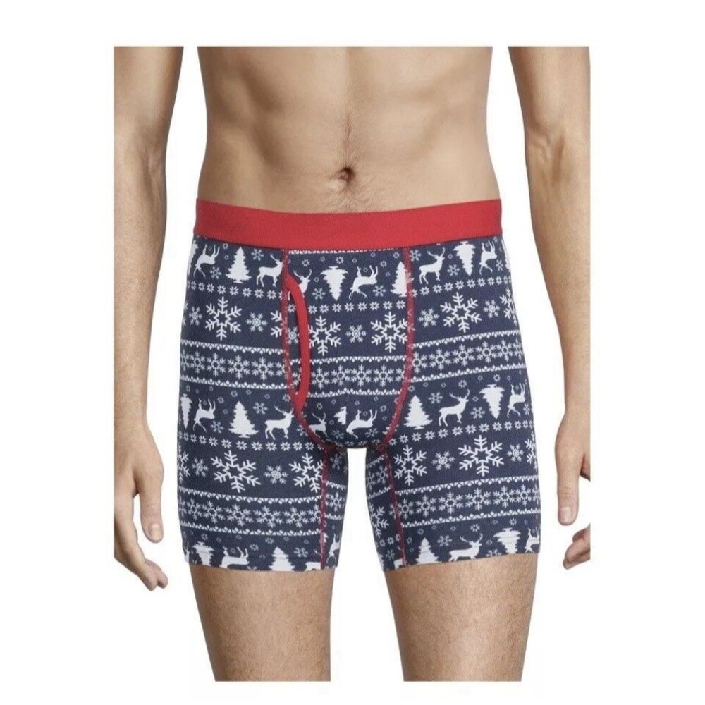 Men's Holiday Time Printed Boxer Briefs Navy Fair Isle Size Large ( 36-38)